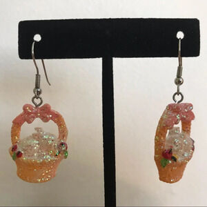 Glittery Easter Bunny Basket Dangle Earrings